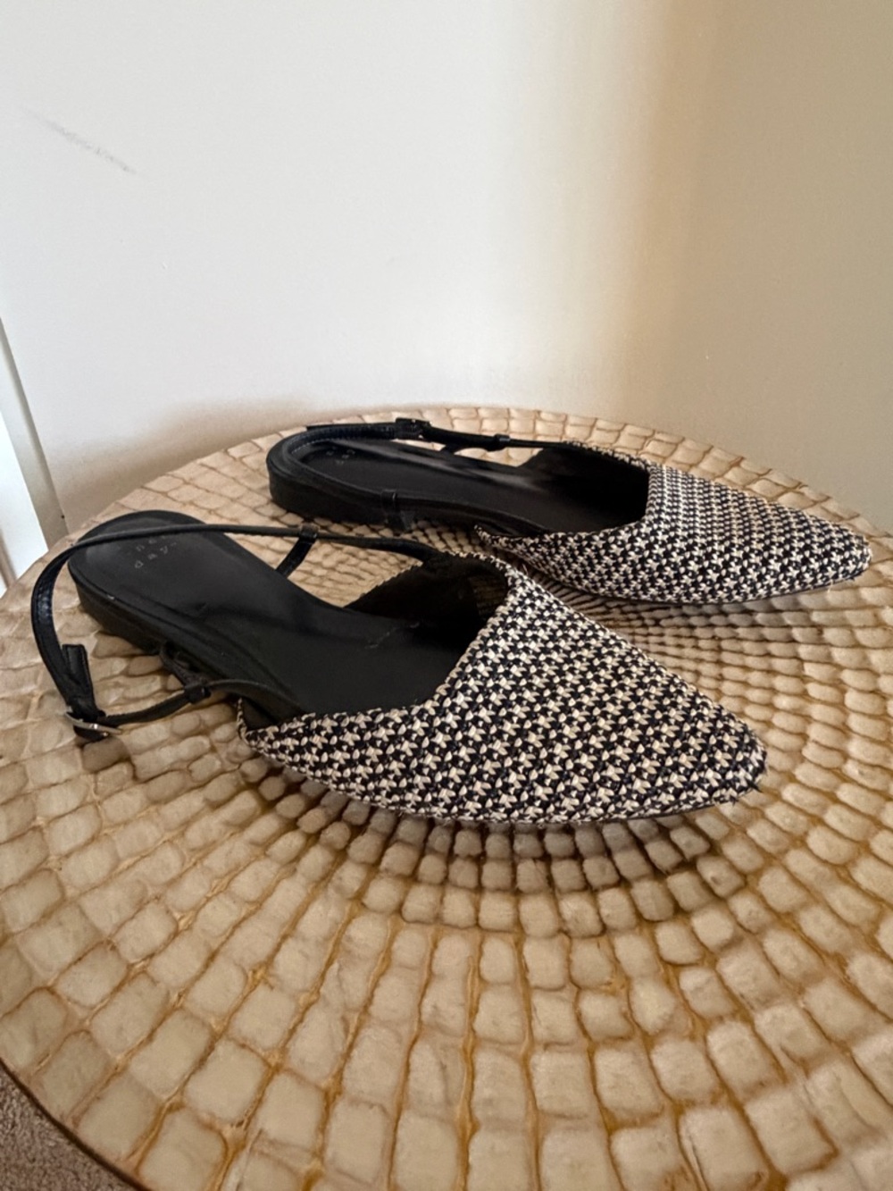 a new day Black and White Tweed Pointed Slingback Flats